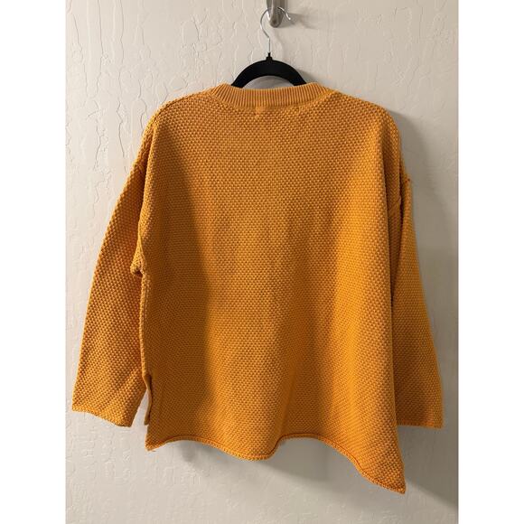 Free People Beach Sz XS Hailee Yellow‎ Waffle Knit Oversized Pullover Sweater - Picture 3 of 8